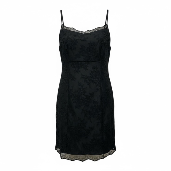 BCBGMaxAzria Vintage Dress Women Size 12 Black Lace Chemise Y2K Whimsigoth Fairy - Picture 6 of 12